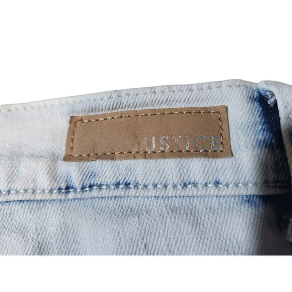 Justice Y2K Distressed Futuristic Acid Wash Denim Jeans 20 Raw Hem Streetwear - Picture 8 of 8